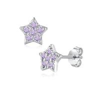 Zolkamery Pendientes de tuerca de plata de ley 925 con diseño de estrella, corazón, lazo, infinito, para niñas y mujeres, aretes pequeños de plata de 10 mm con circonita rosa y morada, hipoalergénicos