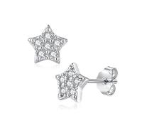 Zolkamery Pendientes de tuerca de plata de ley 925 con diseño de estrella, corazón, lazo, infinito, para niñas y mujeres, aretes pequeños de plata de 10 mm con circonita rosa y morada, hipoalergénicos