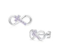 Zolkamery Pendientes de tuerca de plata de ley 925 con diseño de estrella, corazón, lazo, infinito, para niñas y mujeres, aretes pequeños de plata de 10 mm con circonita rosa y morada, hipoalergénicos