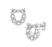 Zolkamery Pendientes de tuerca de plata de ley 925 con diseño de estrella, corazón, lazo, infinito, para niñas y mujeres, aretes pequeños de plata de 10 mm con circonita rosa y morada, hipoalergénicos