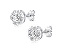 Zolkamery Pendientes de tuerca de plata de ley 925 para mujer, redondos, cuadrados, de corazón, pequeños aretes con circonita, aretes de cristal hipoalergénicos de 6 mm, regalos para niñas, Plata de