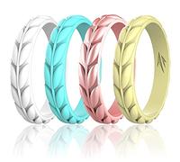 Zollen Anillos de boda de silicona con hojas de olivo para mujer, anillos de boda de goma, apilables, silicona hipoalergénica, 10(19.8mm), Silicona, goma