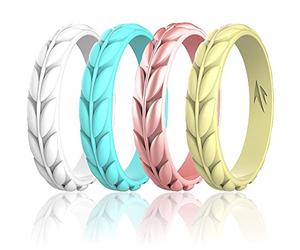 Zollen Anillos de boda de silicona con hojas de olivo para mujer, anillos de boda de goma, apilables, silicona hipoalergénica, 10(19.8mm), Silicona, goma