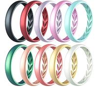 Zollen Anillos de boda de silicona para mujer, 3,5 mm de color metálico de goma fina alianzas apilables, silicona hipoalergénica 7 - 7.5(17.3mm) negro