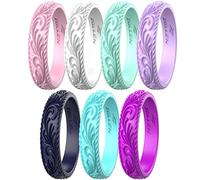 Zollen Anillos de boda de silicona para mujer, paquete de 4/7, alianzas de boda de goma de silicona apilables metálicas, colección innovadora de vid, 4 - 4.5(15.3mm)