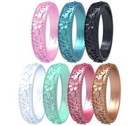 Zollen Anillos de boda de silicona para mujer, paquetes de 1/4/7, anillos de boda apilables de goma de silicona, innovadora colección de flores y vides, 8, Silicona, Circonita cúbica