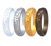 Zollen Anillos de boda de silicona para mujer, paquetes de 1/4/7, anillos de boda apilables de goma de silicona, innovadora colección de flores y vides, 10, Silicona, Circonita cúbica