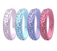 Zollen Anillos de boda de silicona para mujer, paquetes de 1/4/7, anillos de boda apilables de goma de silicona, innovadora colección de flores y vides, 9, Silicona, Circonita cúbica