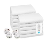 ZOLLNER Juego de 10 Toallas 50 x 100 cm - Suave y Absorbente, con diseño de gofre en Color Blanco - con Gancho - Lavable hasta 95 °C - algodón - Calidad hotelera - Certificado Oeko Tex®