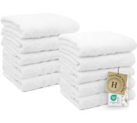 ZOLLNER Juego de 10 Toallas de 50 x 100 cm: Toallas de algodón mullidas y Muy absorbentes en Color Blanco, con práctico Colgador, Lavables hasta 95 °C, algodón, Calidad de Hotel.