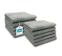 ZOLLNER Juego de 10 Toallas de 50 x 100 cm: Toallas Muy absorbentes en Color Gris, con práctico Colgador, Elegantes Rayas en Profundidad, Lavables hasta 60 °C, algodón, Calidad de Hotel