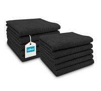 ZOLLNER Juego de 10 Toallas de 50 x 100 cm: Toallas Muy absorbentes en Color Negro, con práctico Colgador, Elegantes Rayas en Profundidad, Lavables hasta 60 °C, algodón, Calidad de Hotel