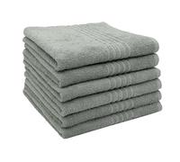 ZOLLNER Juego de 10 Toallas para huéspedes en 30x50 cm - Toallas absorbentes en Gris - con práctica Percha - con Tres Modernas Rayas de Tiro - Lavables hasta 95°C - algodón - Calidad hotelera