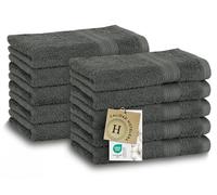 ZOLLNER Juego de 10 Toallas para Invitados de 30 x 50 cm: Toallas Especialmente Suaves y absorbentes en Color Antracita, con práctico Colgador, Lavables hasta 95 °C, de algodón, Calidad hotelera