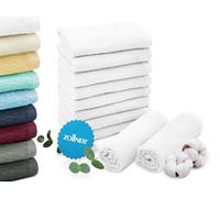 ZOLLNER Juego de 10 toallitas de baño de 30 x 30 cm, Blanco | toallitas suaves y muy absorbents con un práctico gancho para colgar, lavables hasta 95 °C, de algodón, calidad hotelera