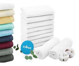 ZOLLNER Juego de 10 toallitas de baño de 30 x 30 cm, Blanco | toallitas suaves y muy absorbents con un práctico gancho para colgar, lavables hasta 95 °C, de algodón, calidad hotelera