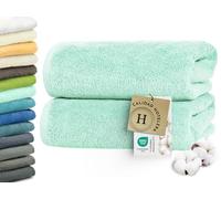 ZOLLNER Juego de 2 Toallas de baño de 100 x 150 cm: Toallas de Sauna Especialmente Suaves y absorbentes en Color Menta, con práctico Colgador, Lavables hasta 95 °C, algodón, Calidad de Hotel