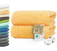 ZOLLNER Juego de 2 Toallas de baño de 100 x 150 cm: Toallas de Sauna Especialmente Suaves y absorbentes en Color Amarillo, con práctico Colgador, Lavables hasta 95 °C, algodón, Calidad de Hotel