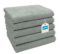 ZOLLNER Juego de 2 Toallas de Ducha en 70x140 cm - Toallas Muy absorbentes en Gris - con práctica Percha - con Elegante Borde a Rayas - Lavable hasta 95°C - algodón - Calidad hotelera