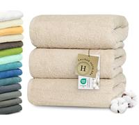 ZOLLNER Juego de 3 Toallas de Ducha de 70 x 140 cm: Toallas Especialmente Suaves y absorbentes en Color Caramelo, con práctico Colgador, Lavables hasta 95 °C, de algodón, Calidad hotelera