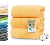 ZOLLNER Juego de 3 Toallas de Ducha de 70 x 140 cm: Toallas Especialmente Suaves y absorbentes en Color Sol, con práctico Colgador, Lavables hasta 95 °C, de algodón, Calidad hotelera