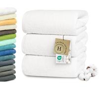 ZOLLNER Juego de 3 Toallas de Ducha de 70 x 140 cm: Toallas Especialmente Suaves y absorbentes en Color Blanco, con práctico Colgador, Lavables hasta 95 °C, de algodón, Calidad hotelera