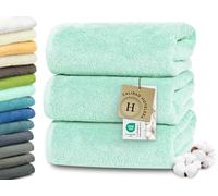 ZOLLNER Juego de 3 Toallas de Ducha de 70 x 140 cm: Toallas Especialmente Suaves y absorbentes en Color Menta, con práctico Colgador, Lavables hasta 95 °C, de algodón, Calidad hotelera