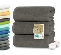 ZOLLNER Juego de 3 Toallas de Ducha de 70 x 140 cm: Toallas Especialmente Suaves y absorbentes en Color Topo, con práctico Colgador, Lavables hasta 95 °C, de algodón, Calidad hotelera