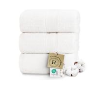 ZOLLNER Juego de 3 Toallas de Ducha de 70 x 140 cm: Toallas Especialmente Suaves y absorbentes en Color Blanco, con práctico Colgador, Lavables hasta 95 °C, de algodón, Calidad hotelera