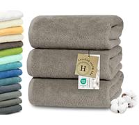 ZOLLNER Juego de 3 Toallas de Ducha de 70 x 140 cm: Toallas Especialmente Suaves y absorbentes en Color Fango, con práctico Colgador, Lavables hasta 95 °C, de algodón, Calidad hotelera