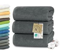 ZOLLNER Juego de 3 Toallas de Ducha de 70 x 140 cm: Toallas Especialmente Suaves y absorbentes en Color Grafito, con práctico Colgador, Lavables hasta 95 °C, de algodón, Calidad hotelera