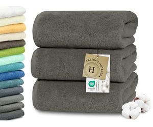 ZOLLNER Juego de 3 Toallas de Ducha de 70 x 140 cm: Toallas Especialmente Suaves y absorbentes en Color Topo, con práctico Colgador, Lavables hasta 95 °C, de algodón, Calidad hotelera