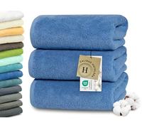 ZOLLNER Juego de 3 Toallas de Ducha de 70 x 140 cm: Toallas Especialmente Suaves y absorbentes en Real, Blanco, con práctico Colgador, Lavables hasta 95 °C, de algodón, Calidad hotelera