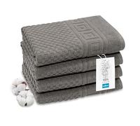 ZOLLNER Juego de 4 Toallas 50 x 100 cm - Suave y Absorbente, con diseño de gofre en Color Antracita - con Gancho - Lavable hasta 95 °C - algodón - Calidad hotelera - Certificado Oeko Tex®