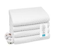 ZOLLNER Juego de 4 Toallas 50 x 100 cm - Suave y Absorbente, con diseño de gofre en Color Blanco - con Gancho - Lavable hasta 95 °C - algodón - Calidad hotelera - Certificado Oeko Tex®