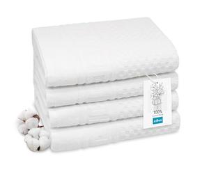 ZOLLNER Juego de 4 Toallas 50 x 100 cm - Suave y Absorbente, con diseño de gofre en Color Blanco - con Gancho - Lavable hasta 95 °C - algodón - Calidad hotelera - Certificado Oeko Tex®