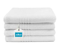 ZOLLNER Juego de 4 Toallas de 50 x 100 cm: Toallas Muy absorbentes en Color Blanco, con práctico Colgador, Elegantes Rayas en Profundidad, Lavables hasta 60 °C, algodón, Calidad de Hotel.