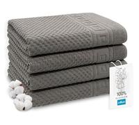ZOLLNER Juego de 4 Toallas de Ducha de 70 x 140 cm - Suave y Absorbente, con diseño de gofre en Color Antracita - con Gancho - Lavable hasta 95 °C - algodón - Calidad hotelera - Certificado Oeko Tex®