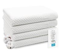 ZOLLNER Juego de 4 Toallas de Ducha de 70 x 140 cm - Suave y Absorbente, con diseño de gofre en Color Blanco - con Gancho - Lavable hasta 95 °C - algodón - Calidad hotelera - Certificado Oeko Tex®