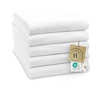 ZOLLNER Juego de 5 Toallas de baño de 100 x 150 cm: Toallas Suaves y absorbentes en Color Blanco, con práctico Colgador, Lavables hasta 95 °C, de algodón, Calidad hotelera
