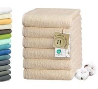 ZOLLNER Juego de 6 Toallas de 50 x 100 cm: Toallas para Invitados Especialmente Suaves y absorbentes en Color Caramelo, con práctico Colgador, Lavables hasta 95 °C, de algodón, Calidad hotelera