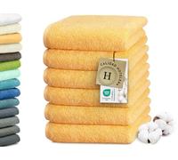 ZOLLNER Juego de 6 Toallas de 50 x 100 cm: Toallas para Invitados Especialmente Suaves y absorbentes en Color Sol, con práctico Colgador, Lavables hasta 95 °C, de algodón, Calidad hotelera