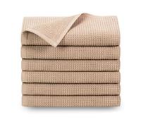 ZOLLNER Juego de 6 Toallas de 50 x 70 cm: Toallas de Rizo duraderas en Color Beige, con práctico Colgador, diseño Atemporal de Nido de Abeja, Lavables hasta 95 °C, algodón, Calidad de Hotel