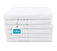 ZOLLNER Juego de 6 Toallas de Invitados de 40x60cm - Muy absorbentes en Color Blanco, con práctico Colgador, Elegantes Rayas en Profundidad, Lavables hasta 95 °C, algodón