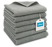 ZOLLNER Juego de 6 Toallas de Invitados de 40x60cm - Muy absorbentes en Color Gris, con práctico Colgador, Elegantes Rayas en Profundidad, Lavables hasta 95 °C, algodón