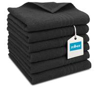 ZOLLNER Juego de 6 Toallas de Invitados de 40x60cm - Muy absorbentes en Color Negro, con práctico Colgador, Elegantes Rayas en Profundidad, Lavables hasta 95 °C, algodón