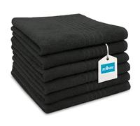 ZOLLNER Juego de 6 Toallas en 50x70 cm - Toallas de Ducha absorbentes en Negro - con práctica Percha - con Modernas Rayas de Tiro - Lavables hasta 95°C - algodón - Calidad hotelera