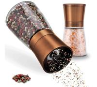 Zolmer® Juego de molinillo de sal y pimienta - Molinillo de especias de cobre con mecanismo de cerámica - Molinillo de sal y pimienta rellenable de cristal, moderno y ajustable, 2 piezas