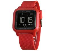 zolohoni Reloj digital cuadrado para hombre, esfera grande, esfera grande, resistente al agua, LED, con alarma, fecha, cronómetro, Rojo y negro, Grande, Moderno