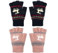 Zolunu Guantes unisex de invierno con medio dedo, guantes cálidos de invierno para pantalla táctil, guantes elásticos de punto para escribir, Rosa y negro, Talla única